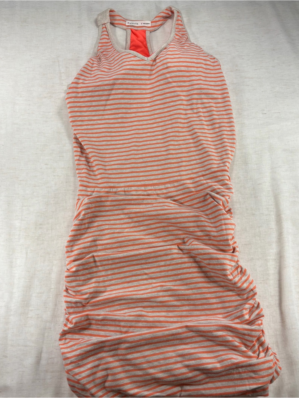 Athleta M Orange Gray Striped V-Neck Strappy Sleeveless Bodycon Dress Bra